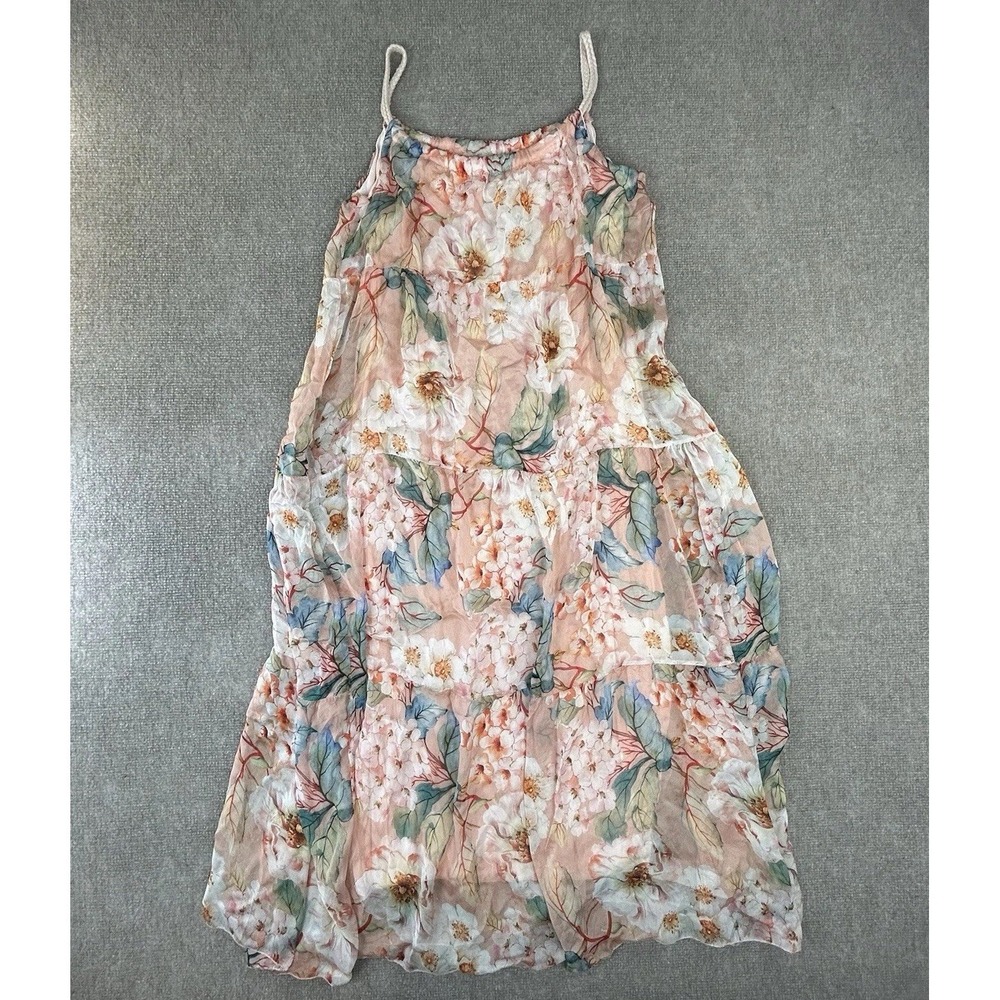 Elena Baldi Maxi Dress Womens Medium Blush Pink Floral Italian Silk Blend Tiered